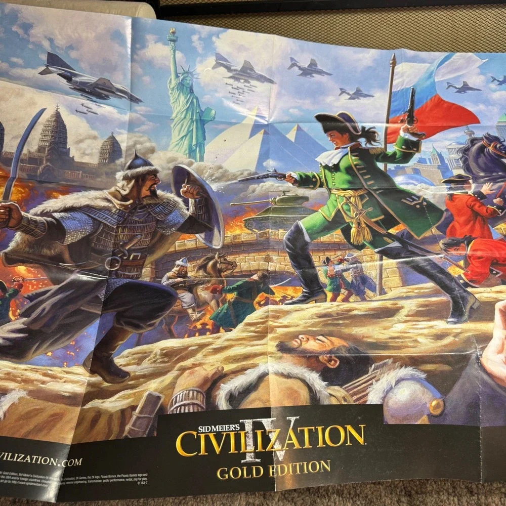 Sid Meier Civilization II PC Game CD-ROM with Civ IV Manual and Poster Lot
